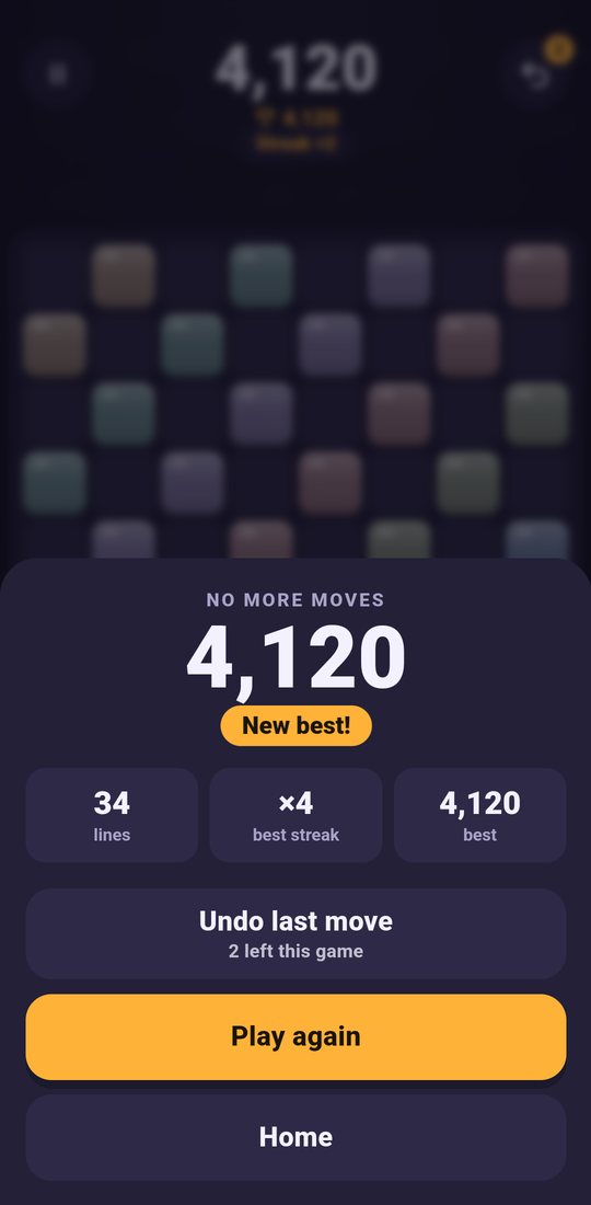 Game over screen offering a free undo