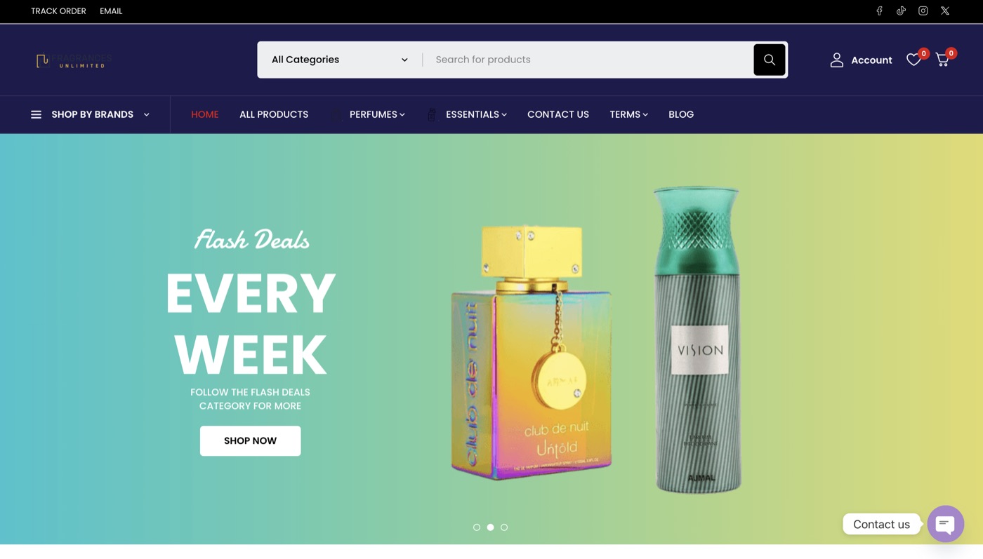 Fragrances Unlimited online store homepage